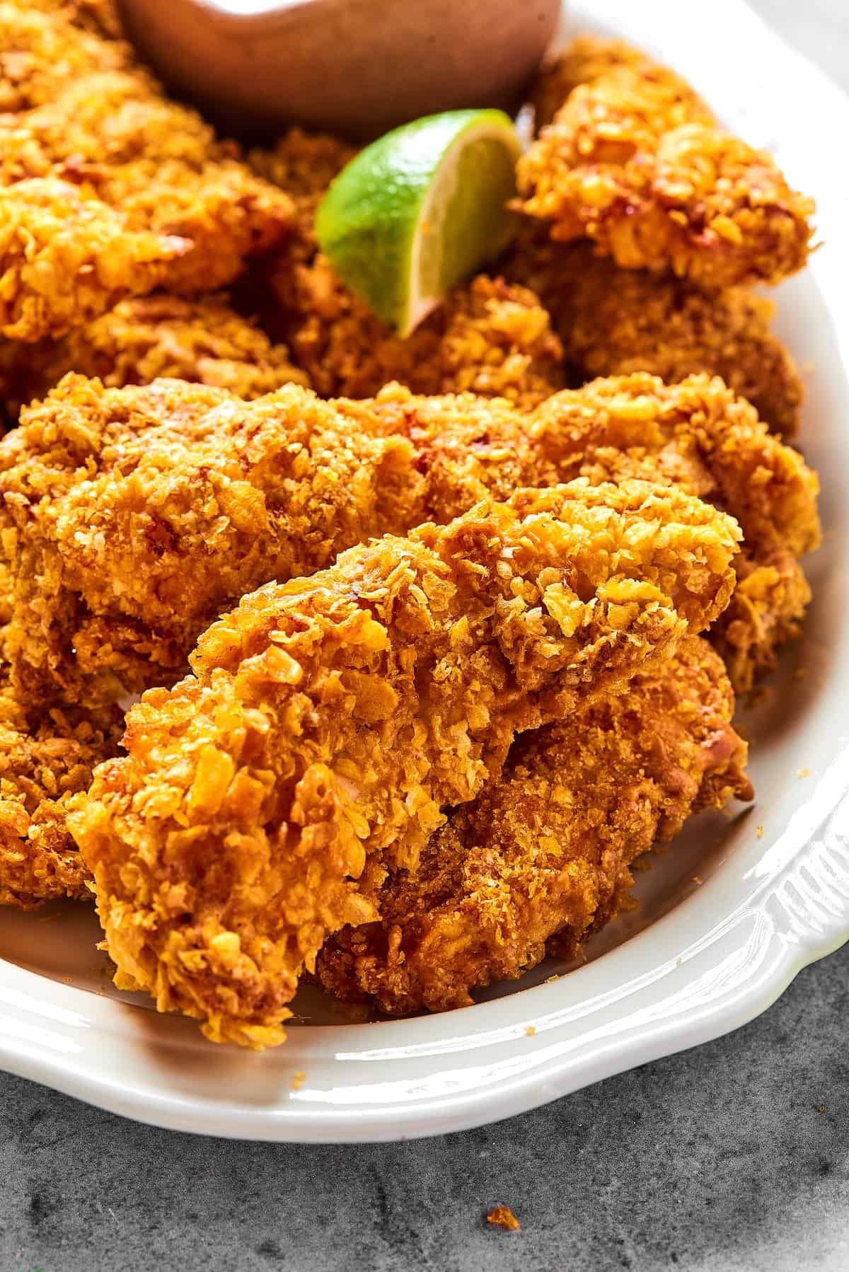Close-up shot of air fryer chicken tempura, to show texture.