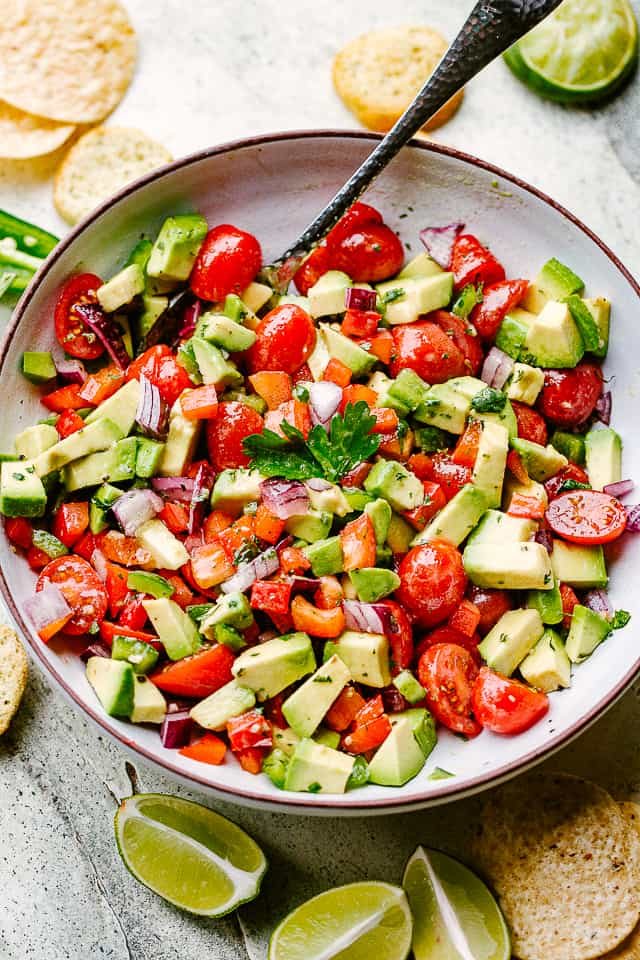 avocado salsa served in a salad bowl