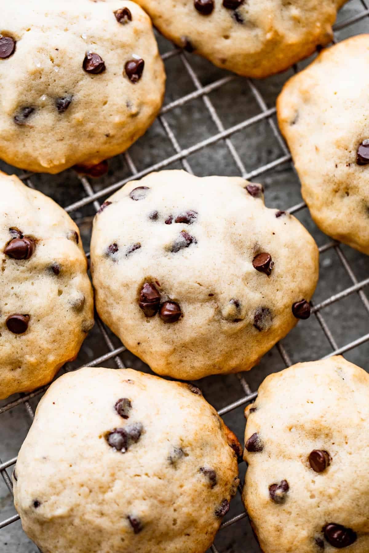 cooling banana cookies on a wire rack.