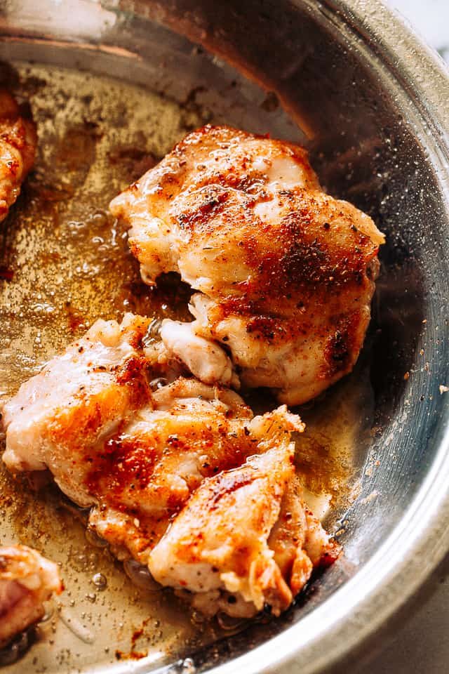 Browning boneless skinless chicken thighs