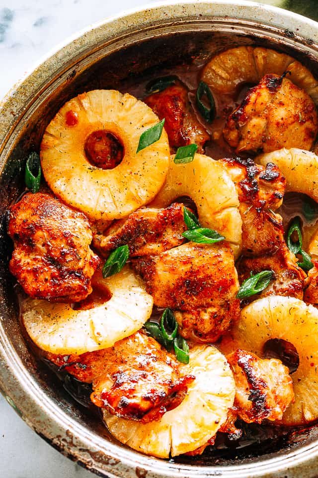 Pot filled with bbq chicken thighs