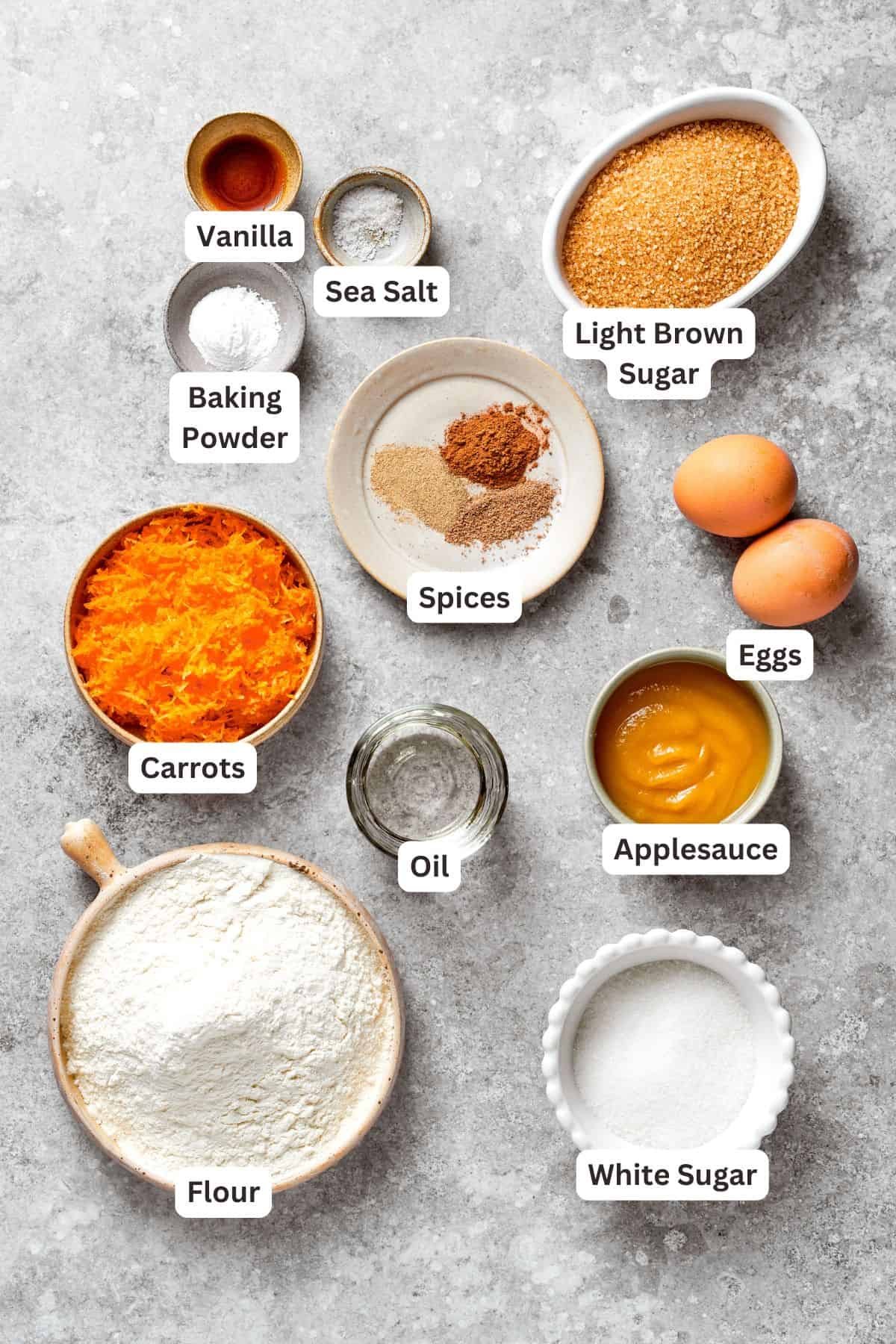 Carrot cake ingredients are text-labeled.