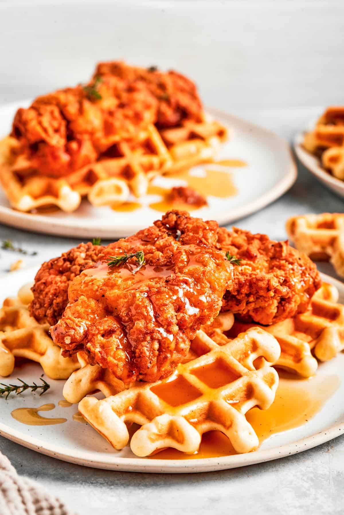 Fried chicken served over a waffle.