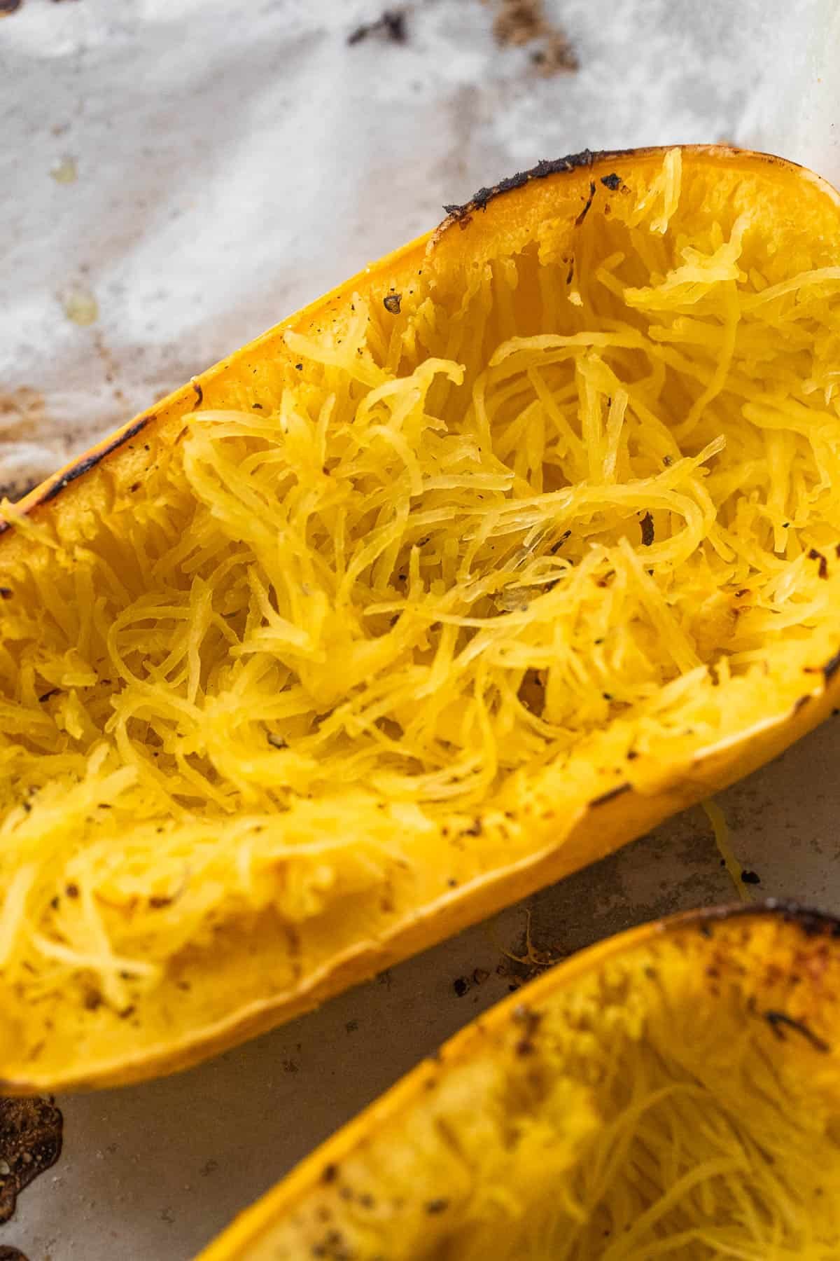 spaghetti squash cut in half