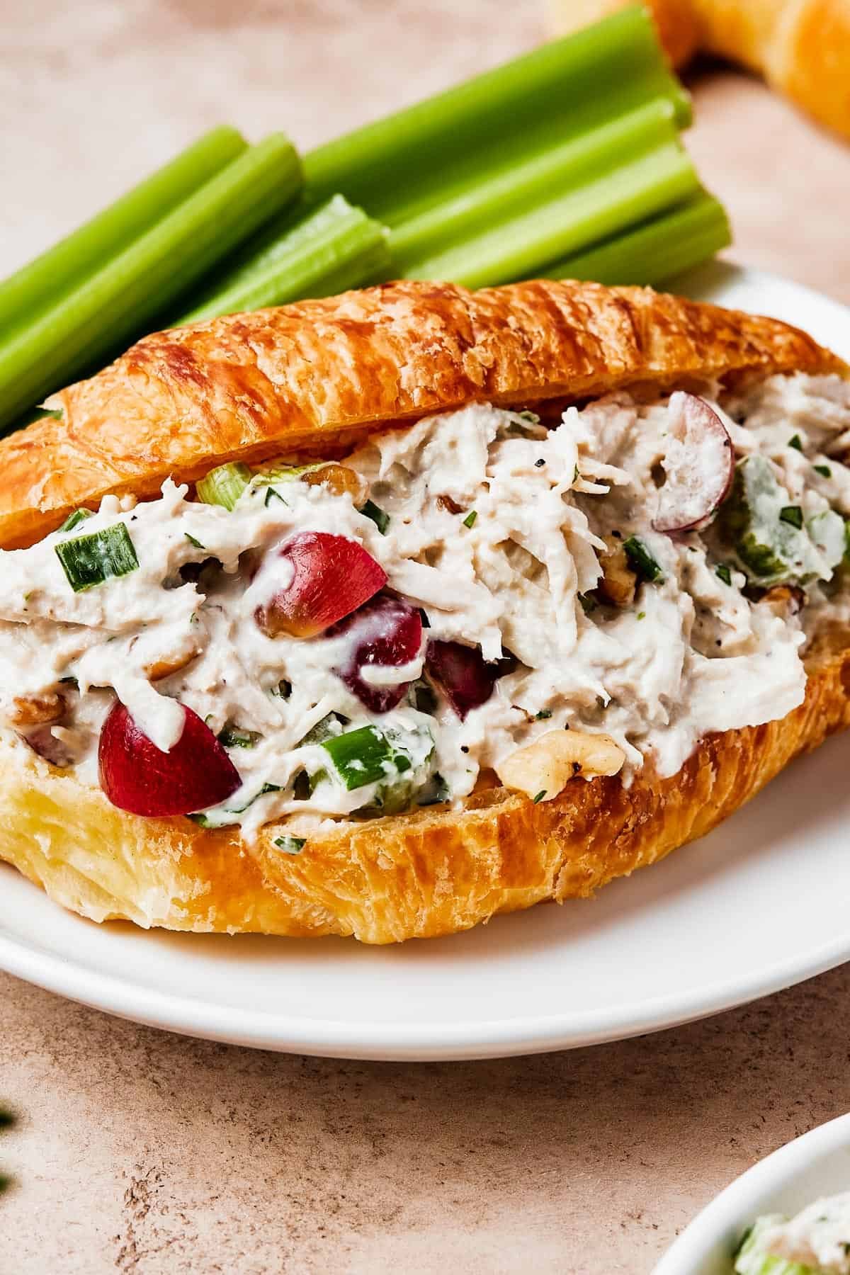 Chicken salad in a split croissant.