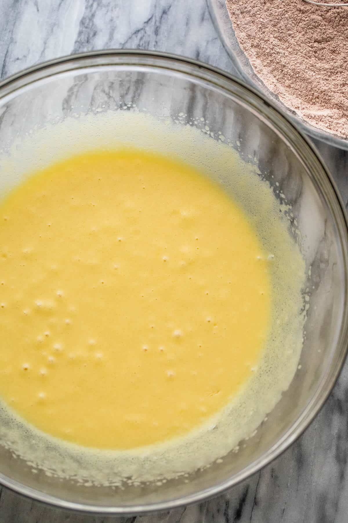 wet ingredients batter for chocolate zucchini bread