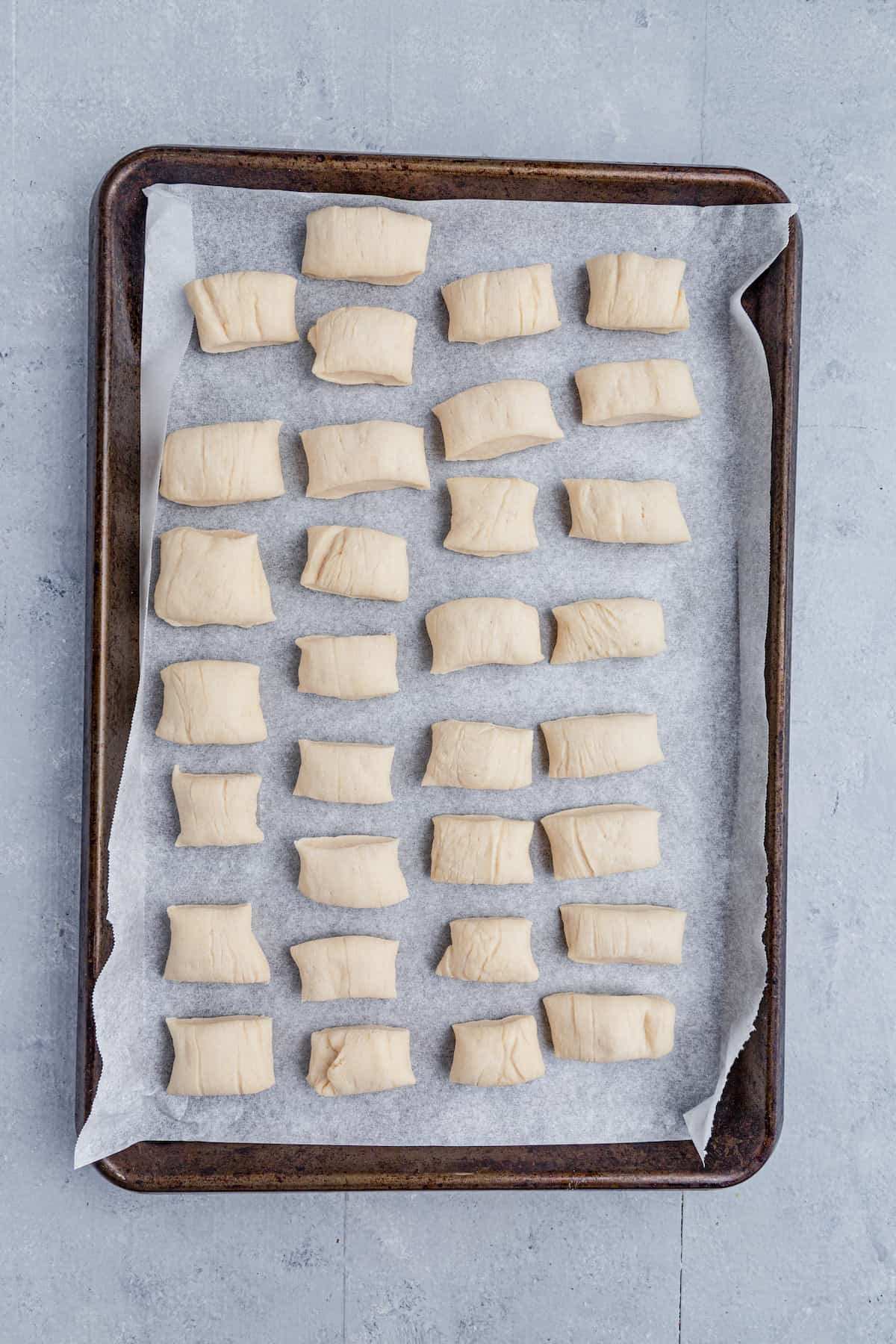 Cut pretzel dough