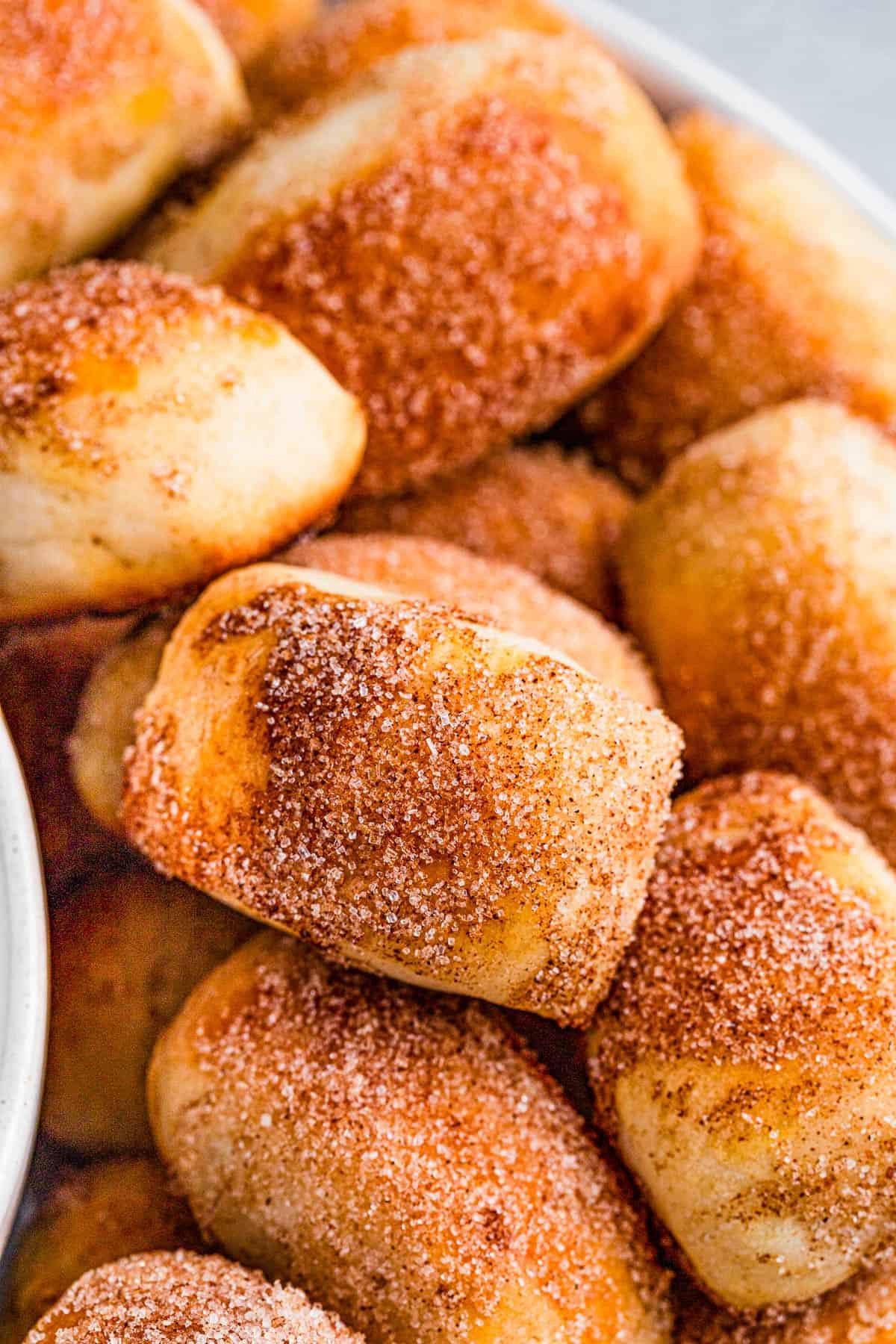 A stack of cinnamon sugar pretzel bites