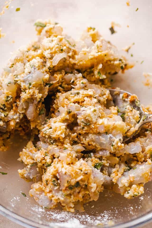 raw mixture for coconut shrimp cakes