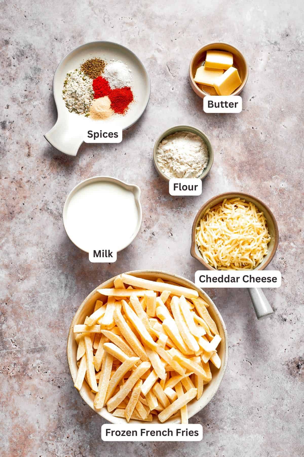 Ingredients for voodoo fries are text-labeled.