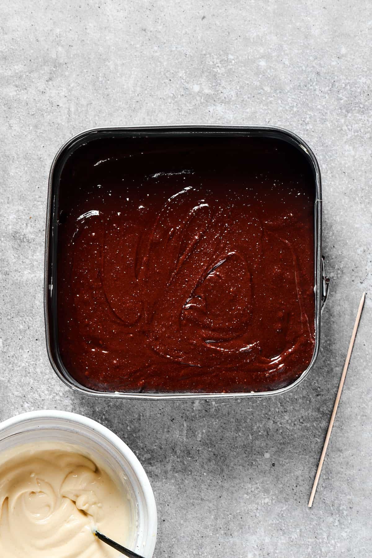 A pan of brownie batter.