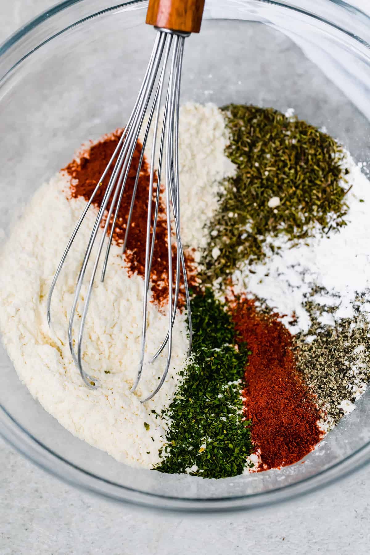 The Flour Mixture Ingredients in a Glass Bowl