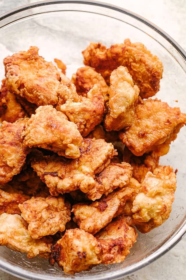 Chicken bites breaded and fried