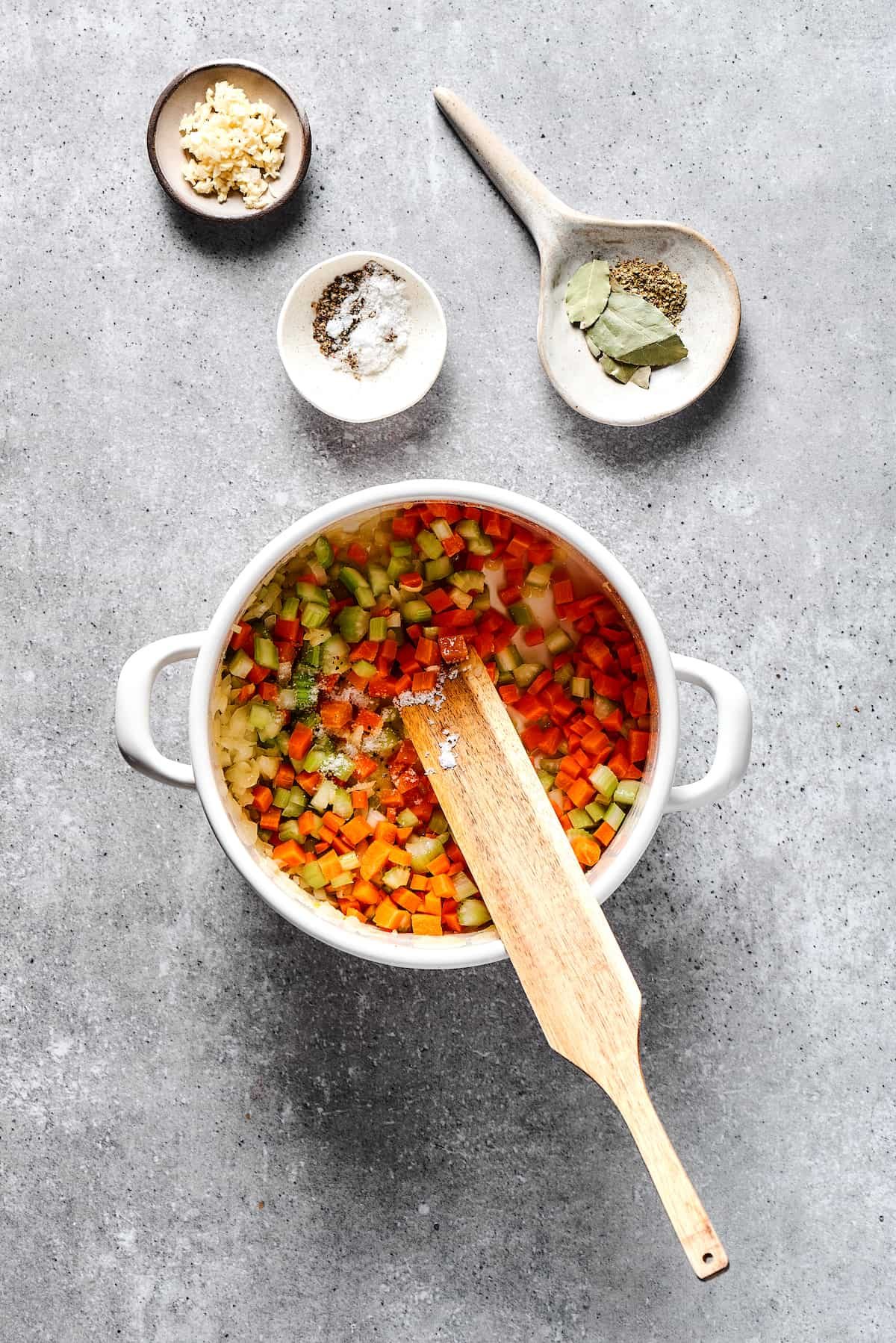 Cooking vegetables in a pot.