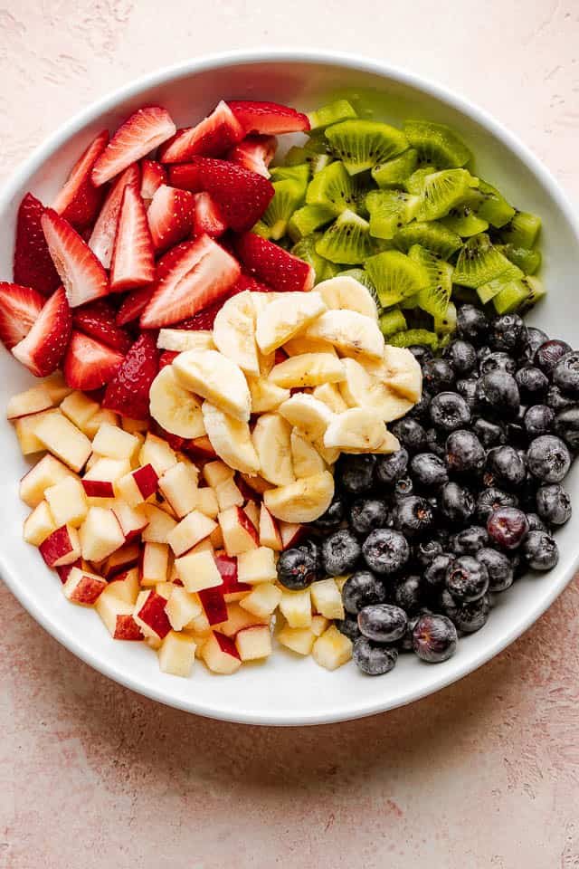 The fruit ingredients chopped and ready to be mixed.