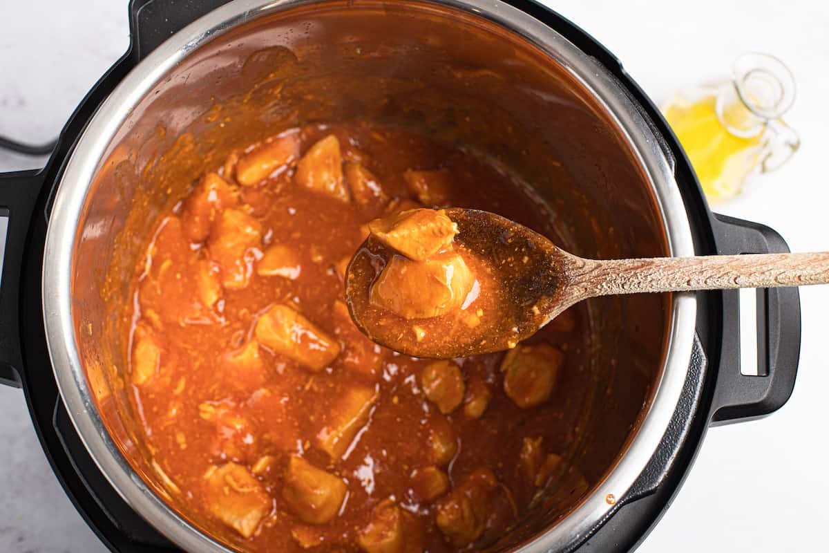 Orange chicken with the sauce thickened.