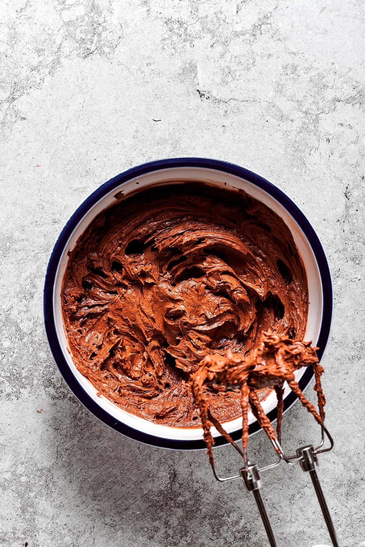 Chocolate is beaten into the butter.