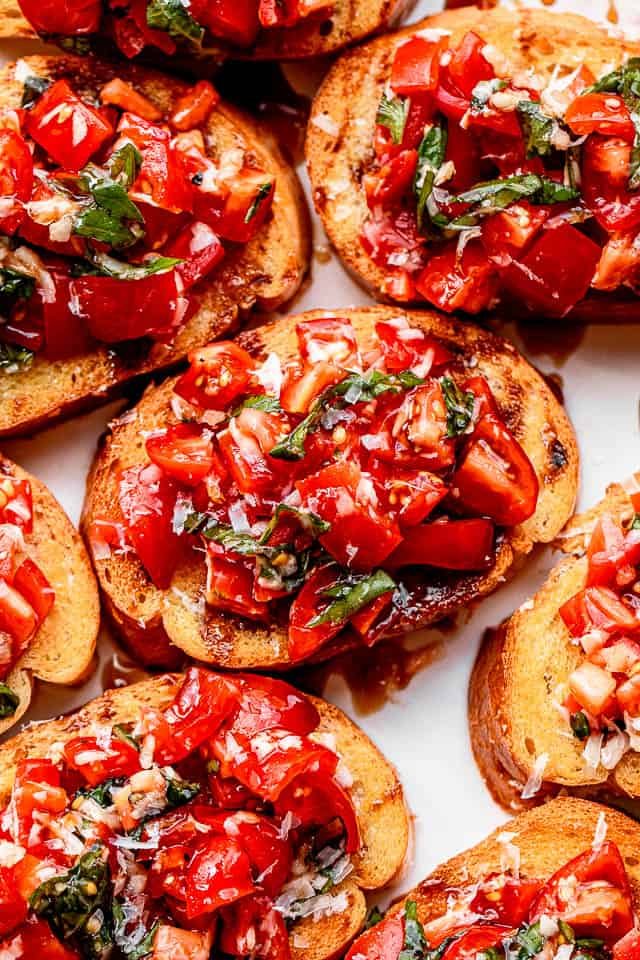 close up shot of bruschetta
