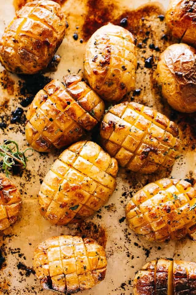 roasted hedgehog potatoes on a sheet pan