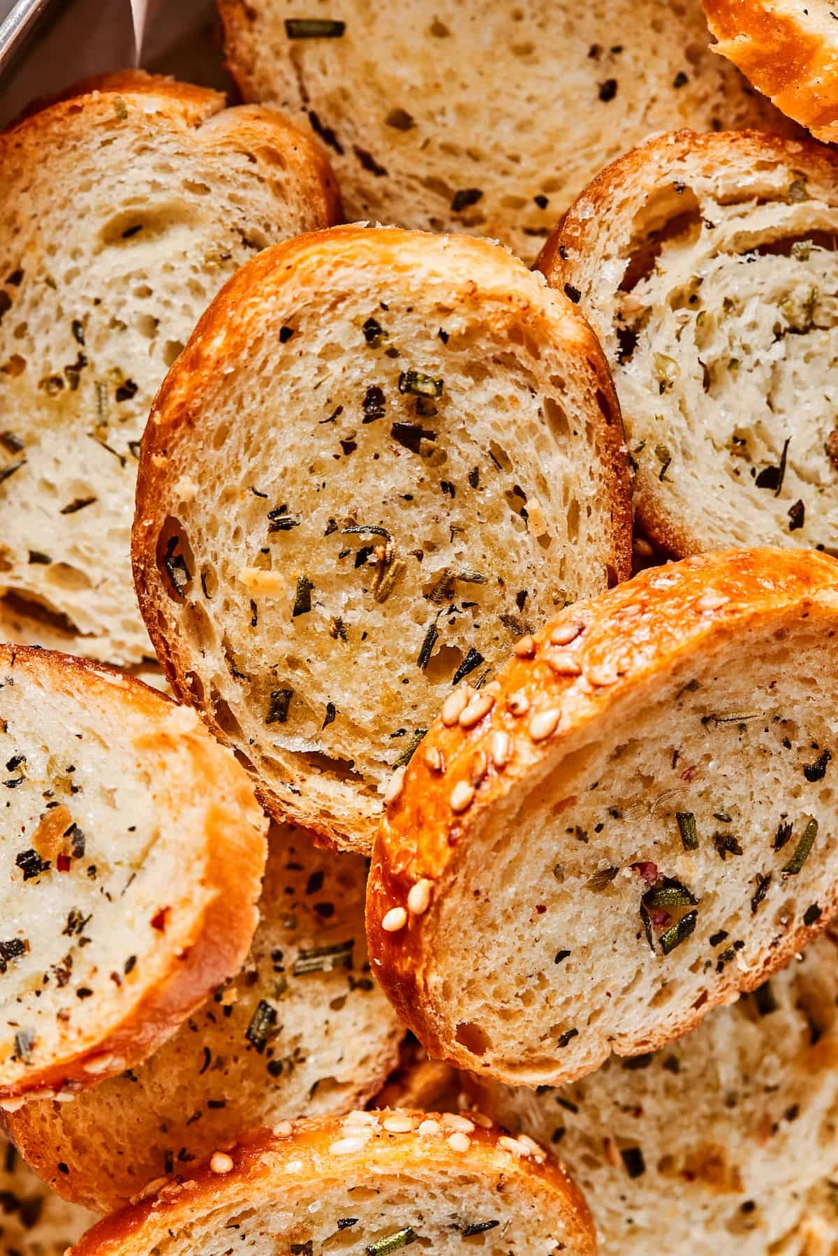 Close-up shot of chips made from sliced bagels.