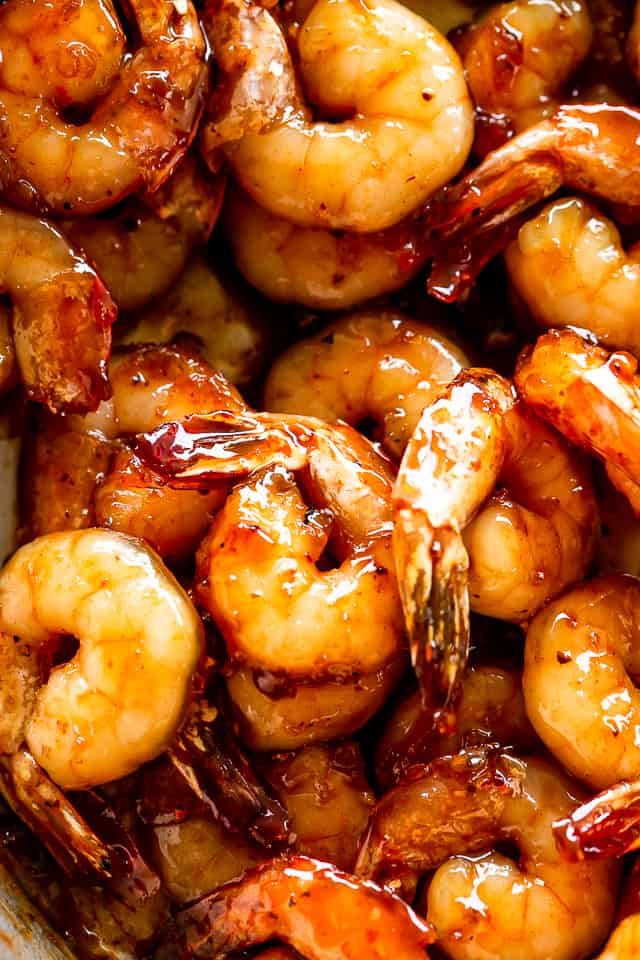 Honey garlic shrimp in a pan.