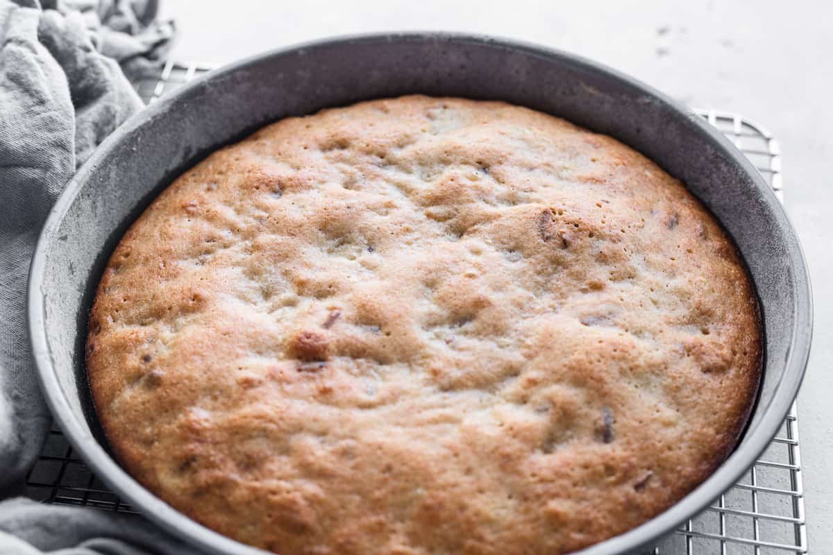 A Close-Up Shot of a Freshly Baked Cake Layer Over a Metal Cooling Rack