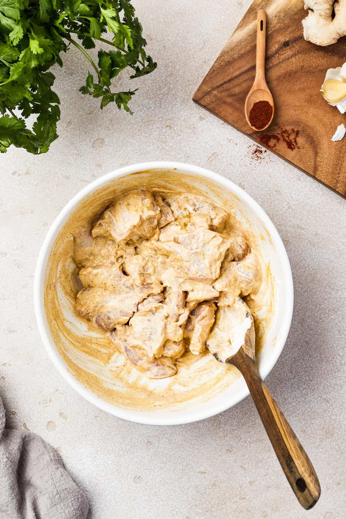 Chicken in a creamy marinade.