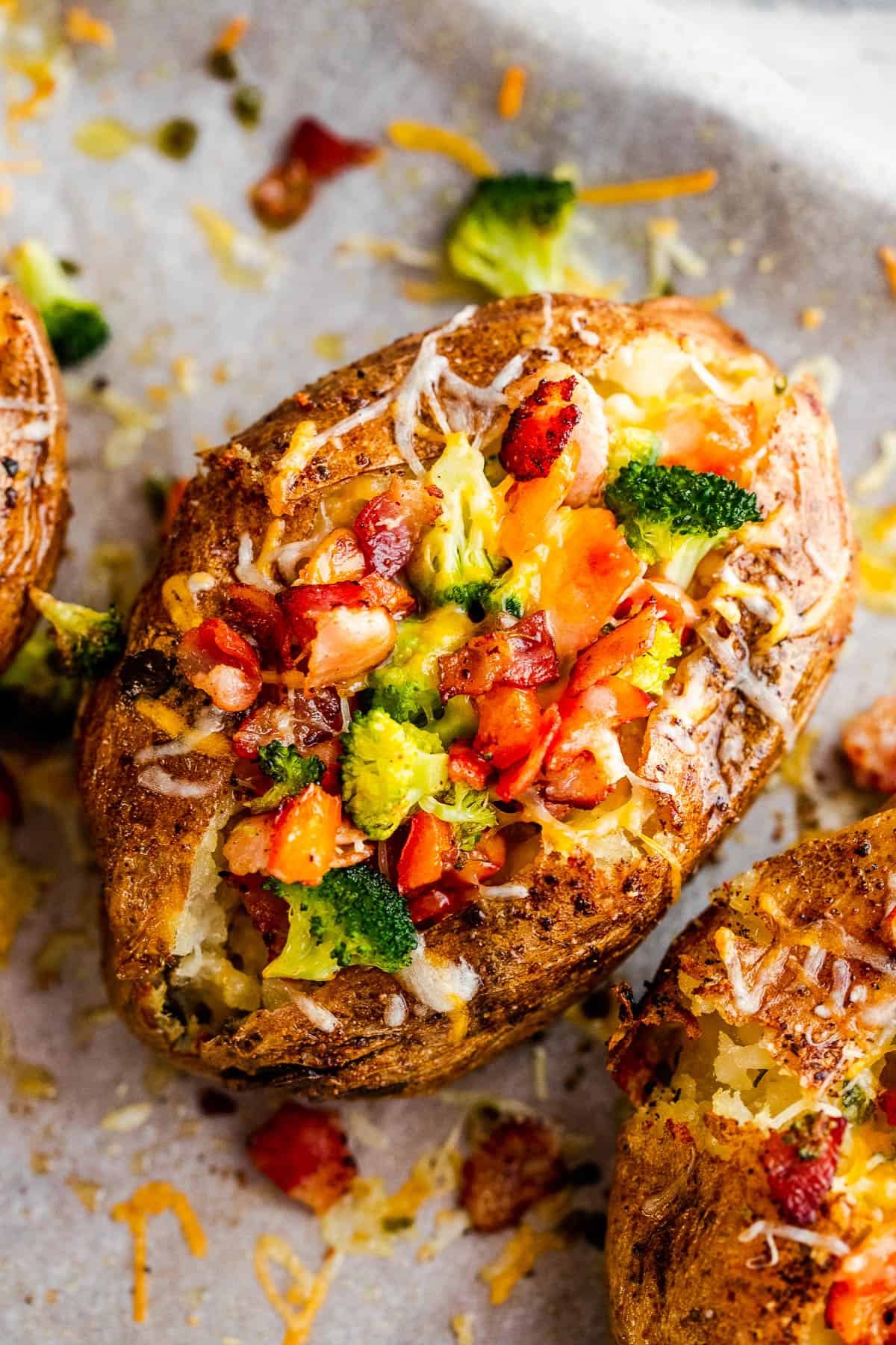 A Close-Up Image of a Loaded Instant Pot Baked Potato