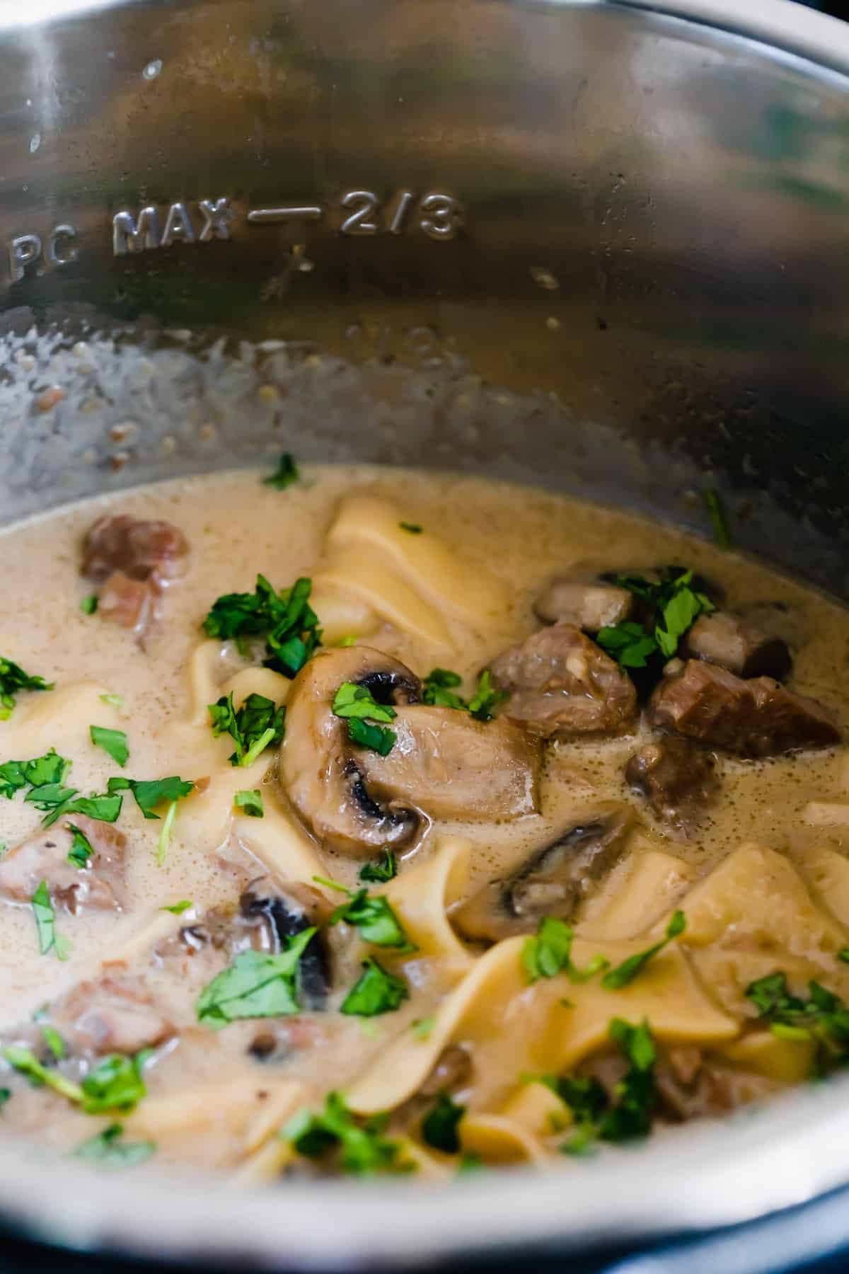 Creamy Beef Stroganoff Inside of a Pressure Cooker