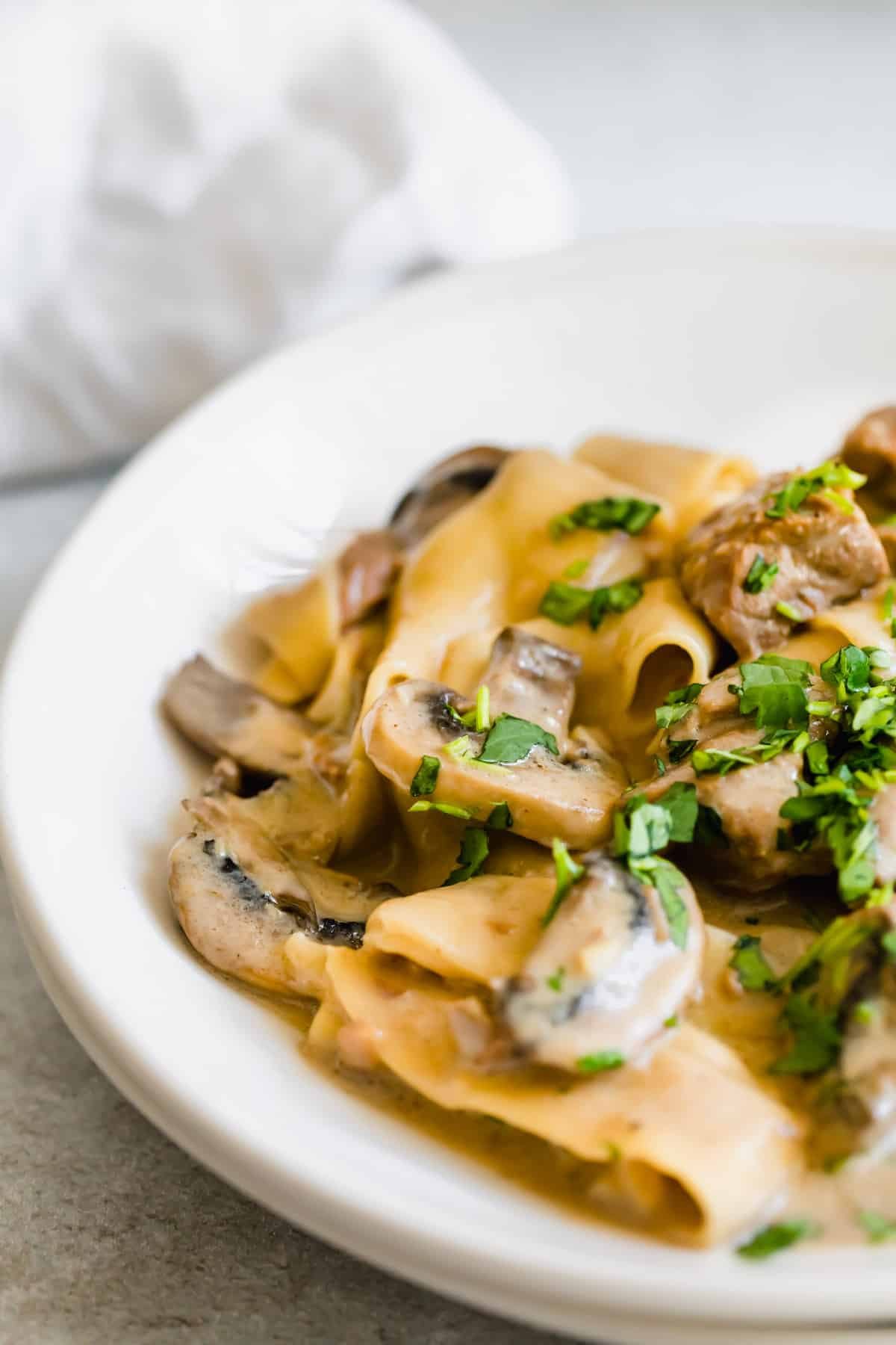 A Close-Up View of Instant Pot Beef Stroganoff on a Plate