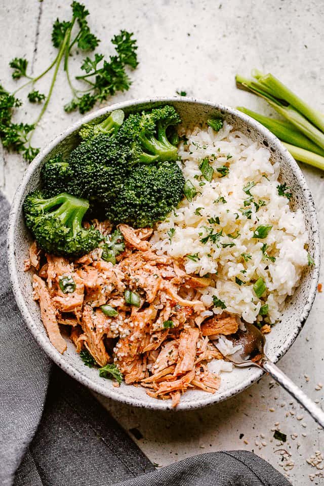 Bowl of Instant Pot Honey Garlic Chicken