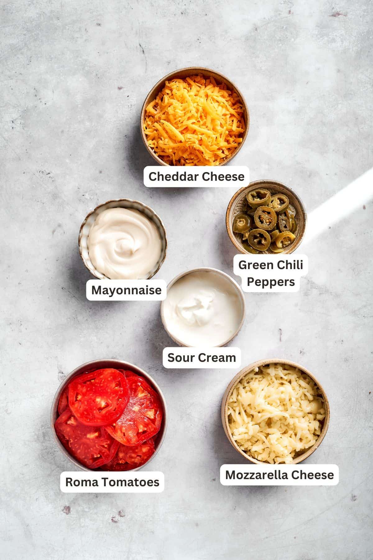 Ingredients for John Wayne Casserole in small bowls.