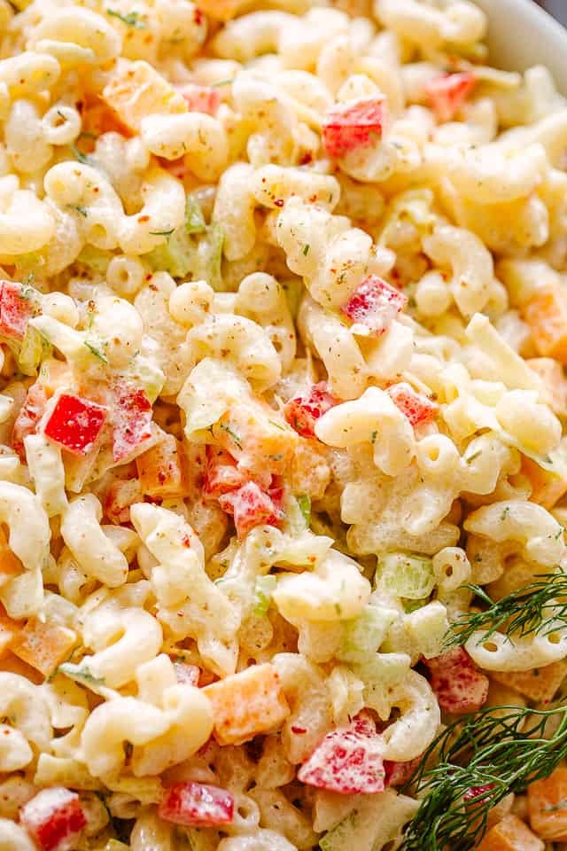 Close up of macaroni salad.