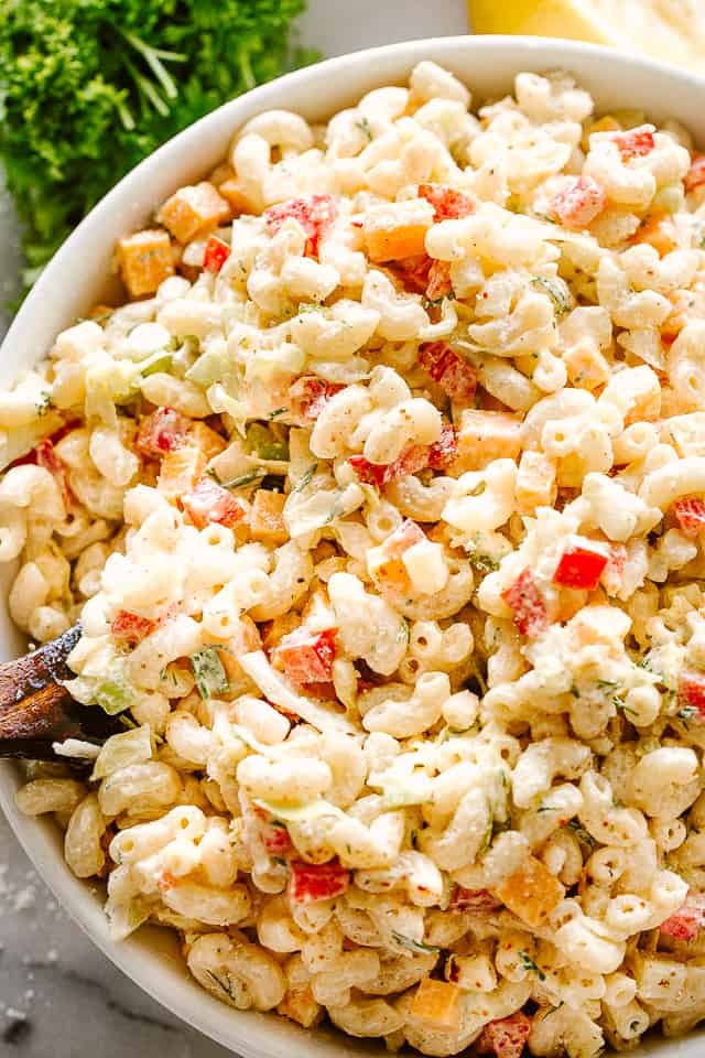 This macaroni salad is zesty, creamy, and full of great flavor and texture. Perfect for family gatherings or as a side to any weeknight meal!