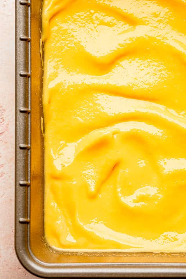 blended mango yogurt in a loaf pan