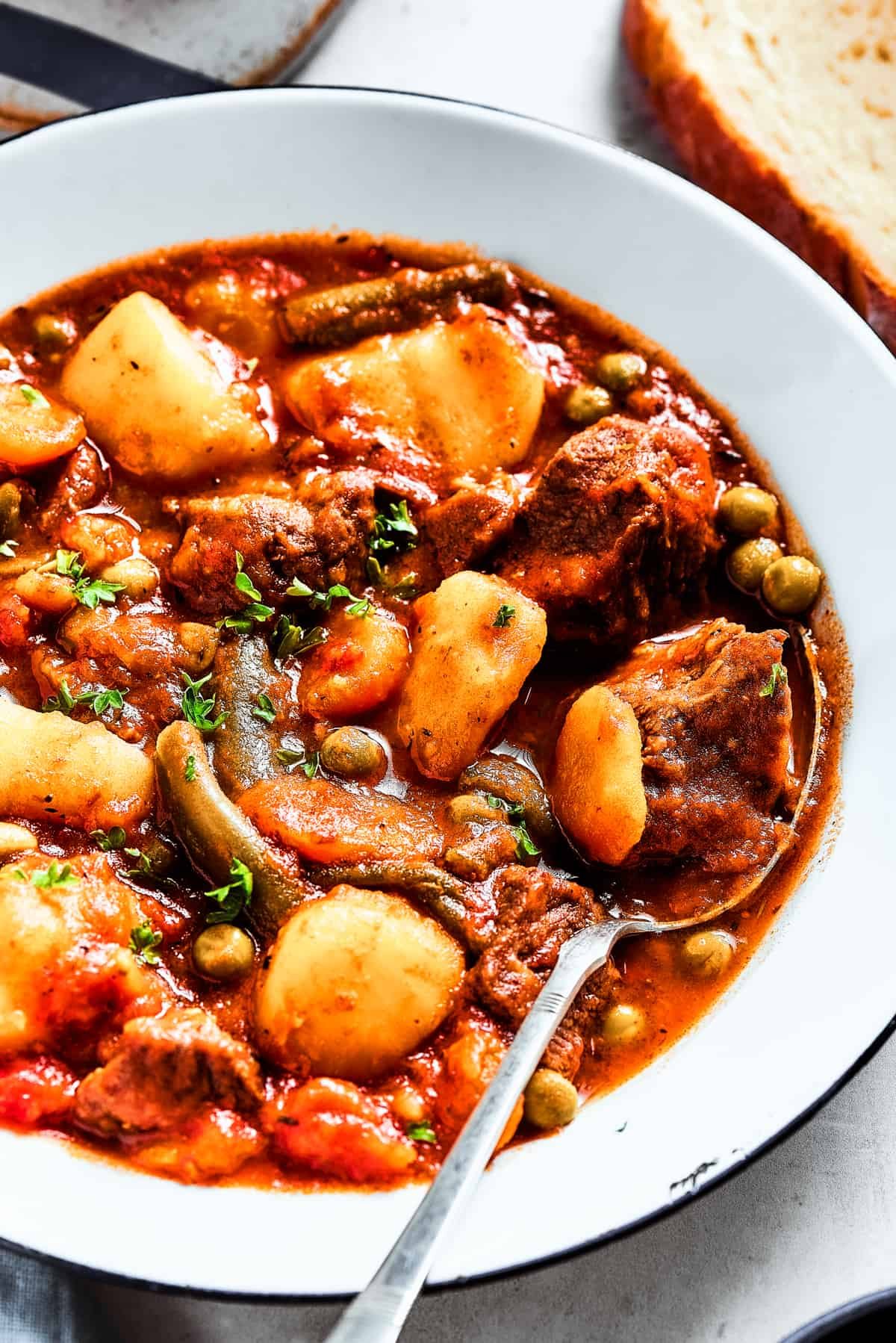 Mulligan stew with mixed veggies and stew beef.
