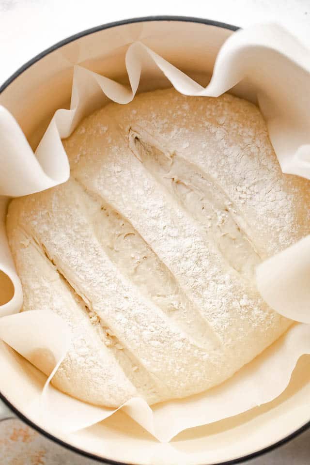 dough for bread in a dutch oven
