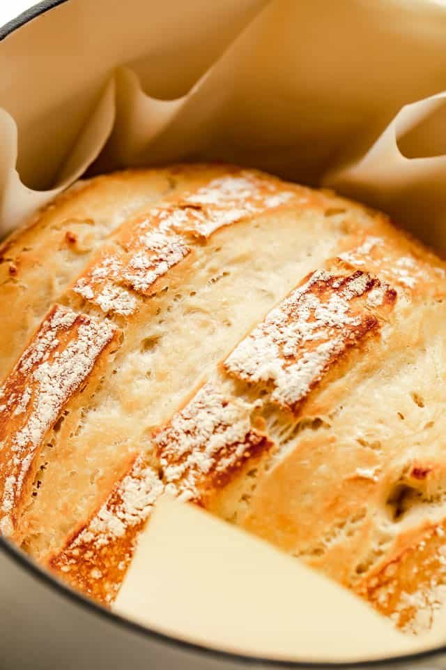 side shot of a bread cooked in dutch oven