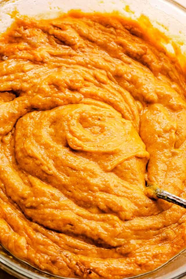 pumpkin puree in a mixing bowl