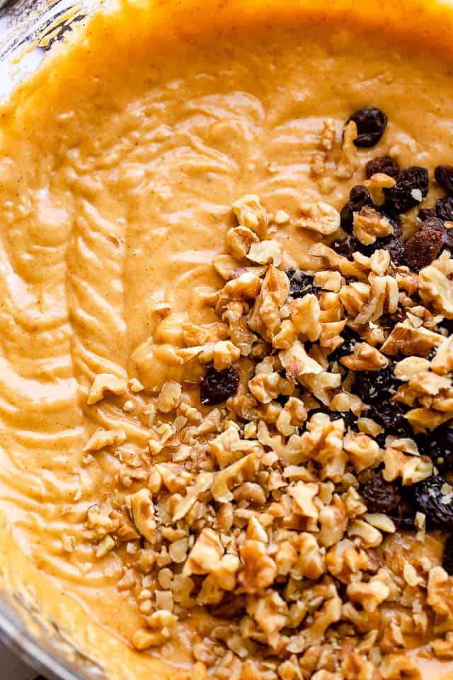 pumpkin filling for pumpkin bread in a mixing bowl