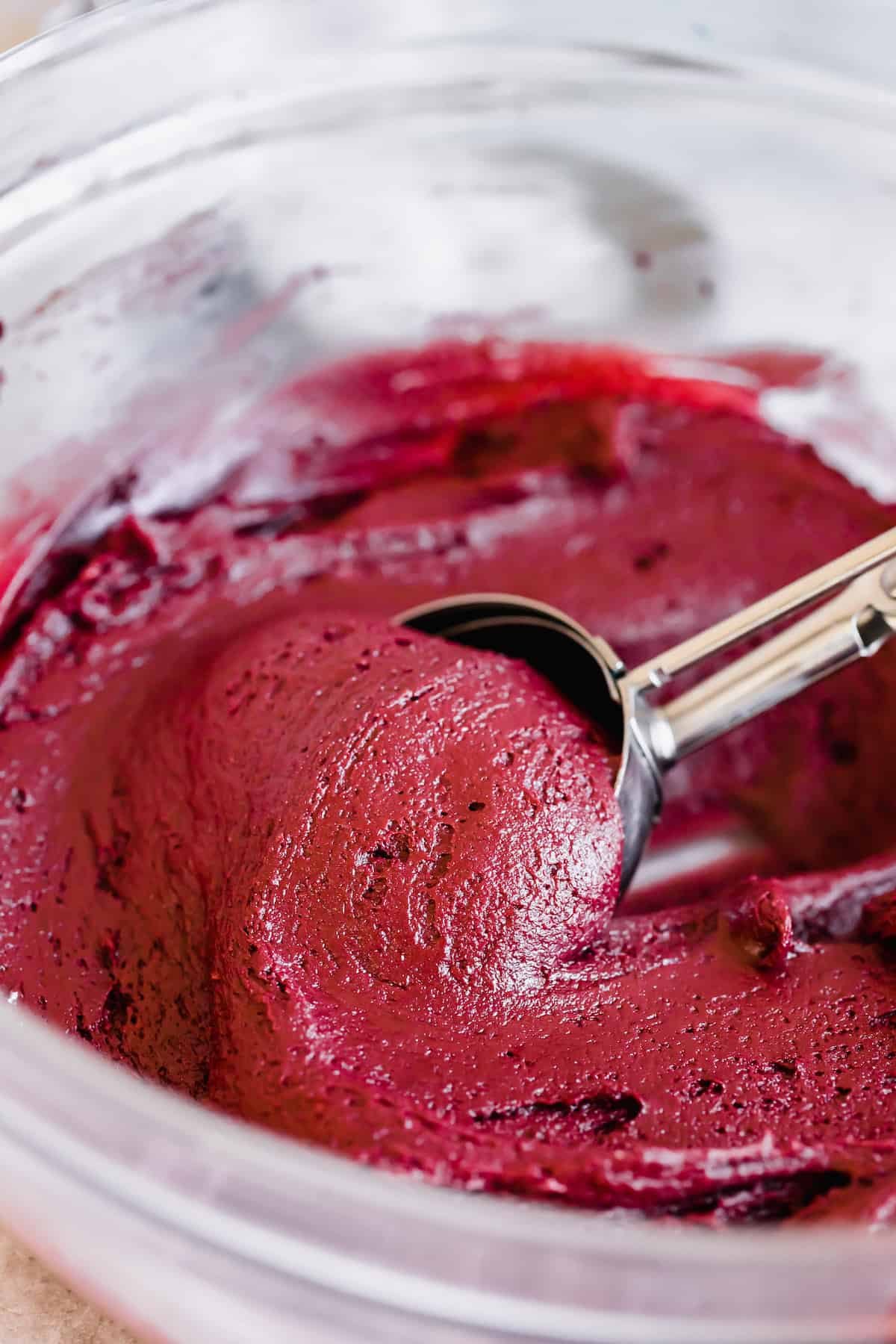 A Close-Up Shot of the Dough for Red Velvet Crinkle Cookies