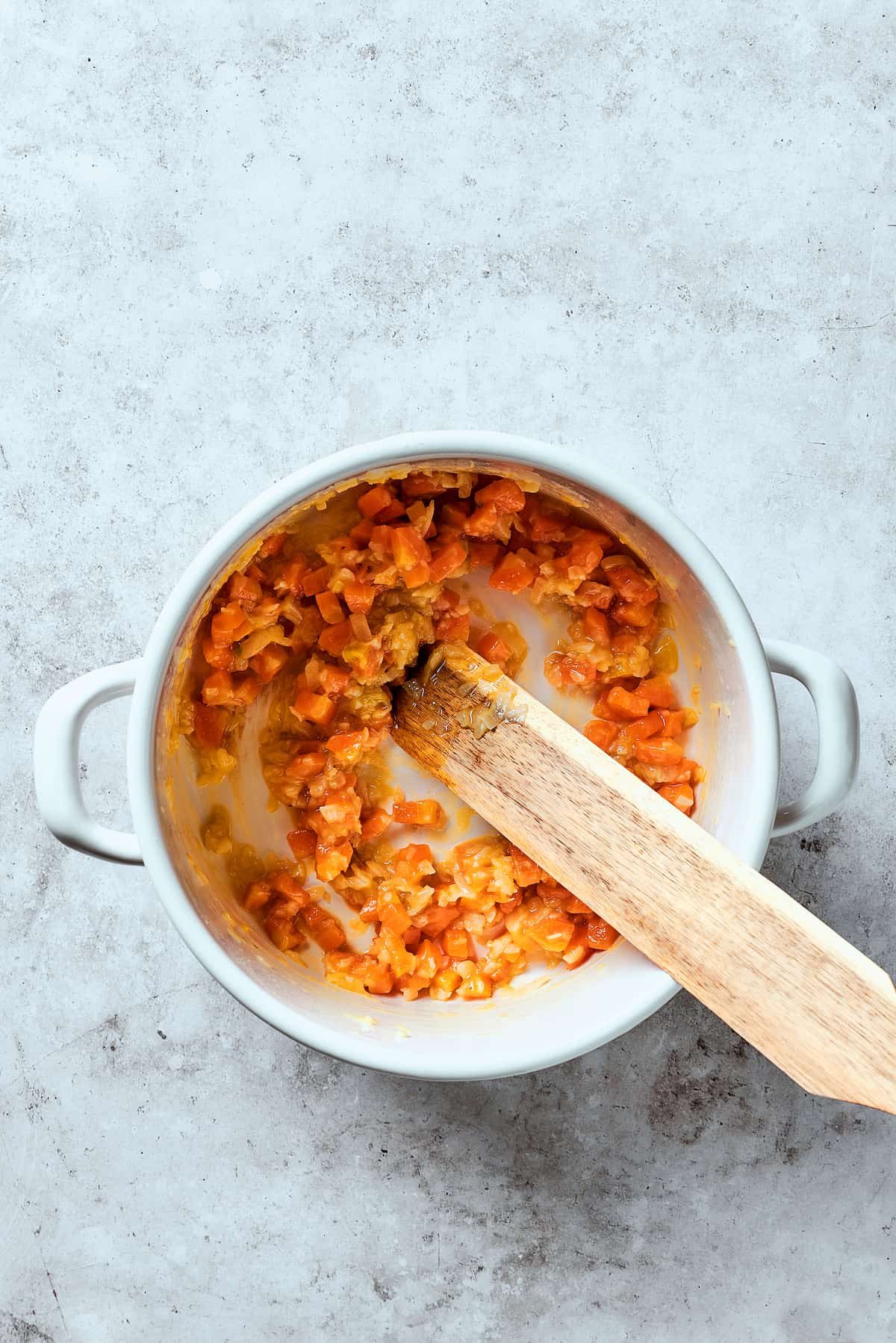 Vegetables cooked with flour and butter.
