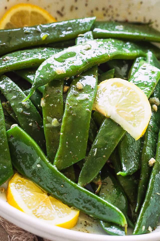 Close-up shot of blanched Romano Beans.