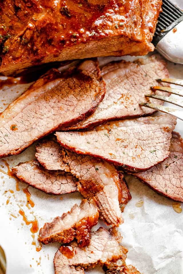 slicing barbecue beef brisket