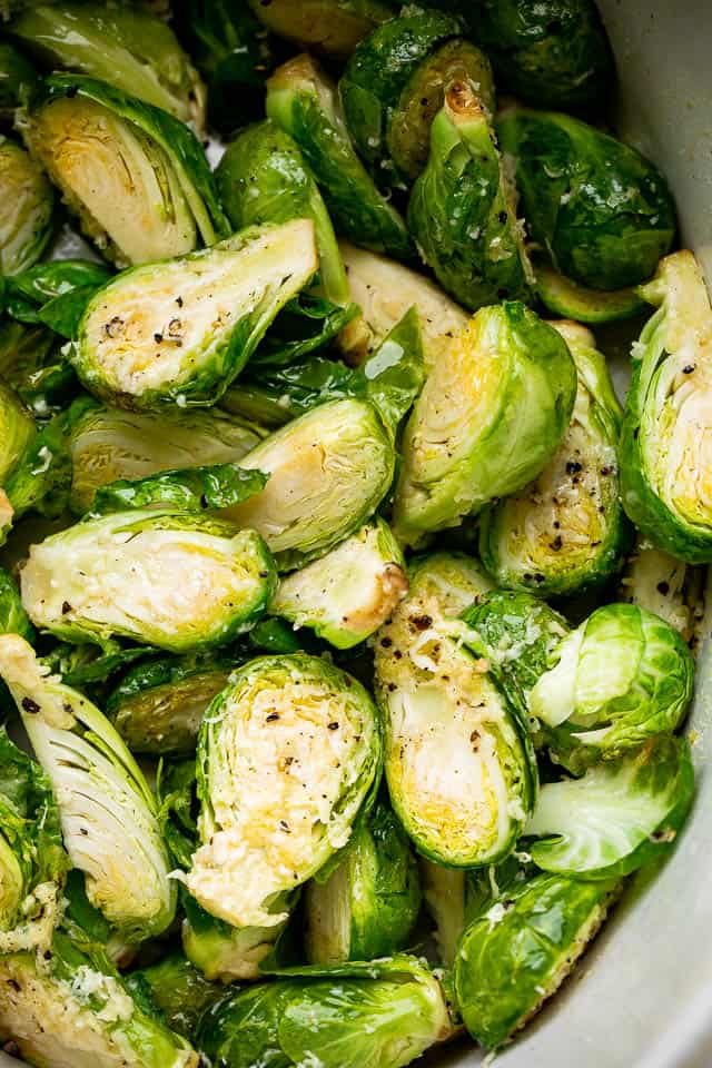Fresh brussel sprouts, cut in half and seasoned.