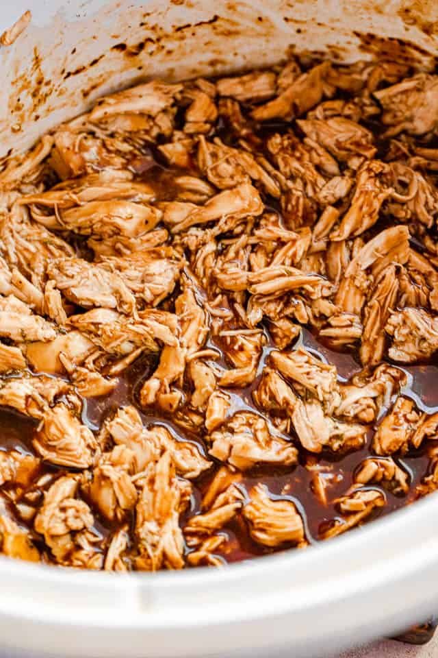 top view of barbecue shredded chicken