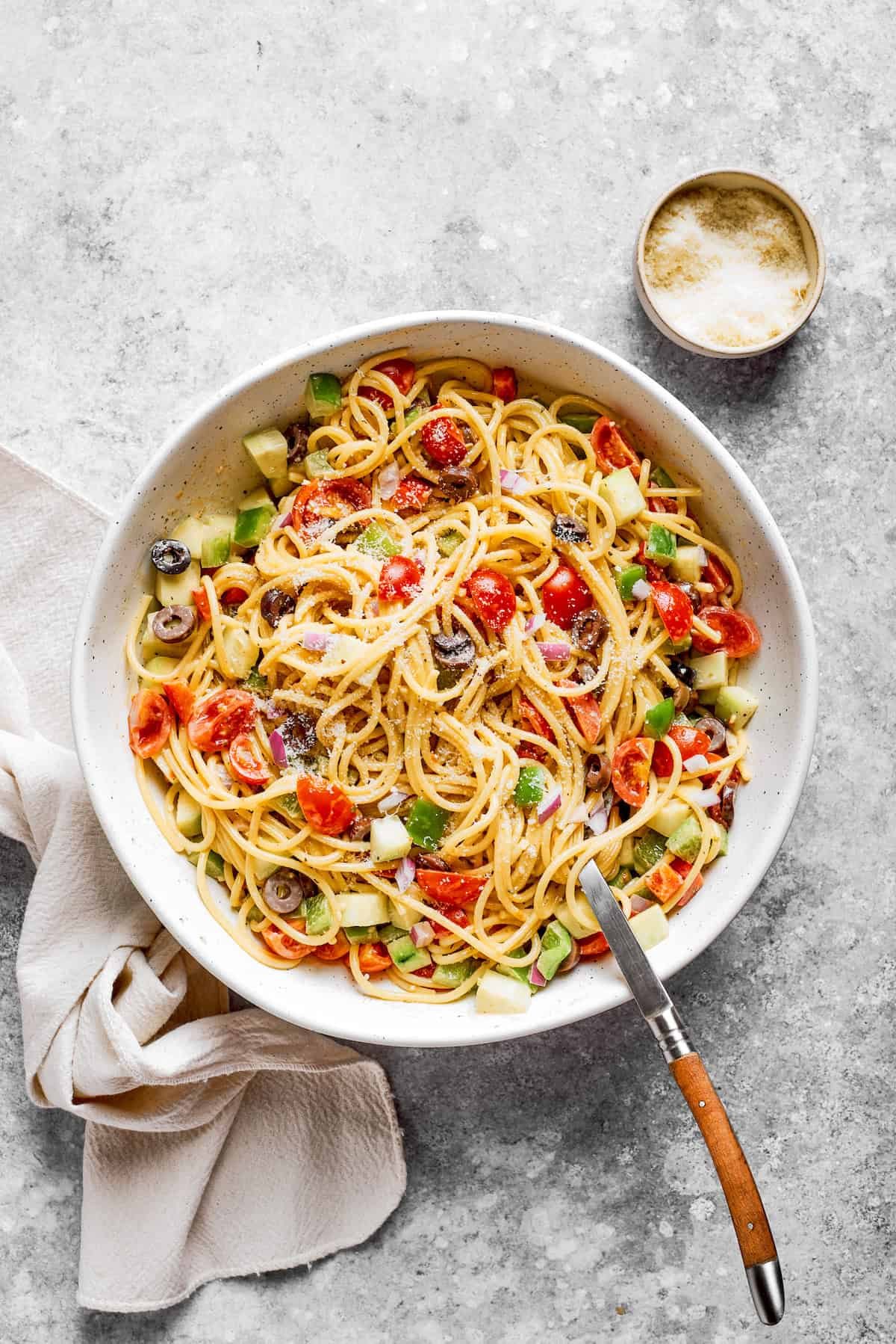 The vegetables are mixed into the noodles.
