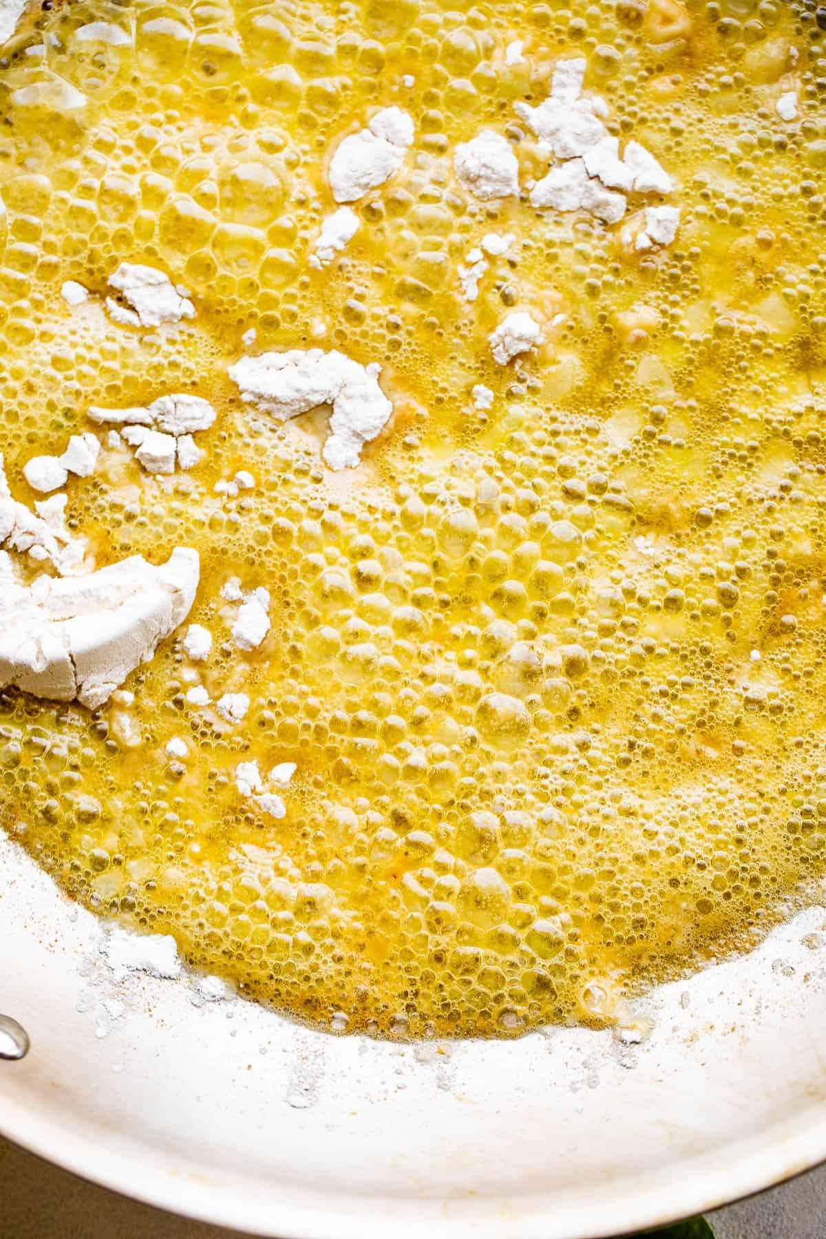 cooking butter and flour in a skillet