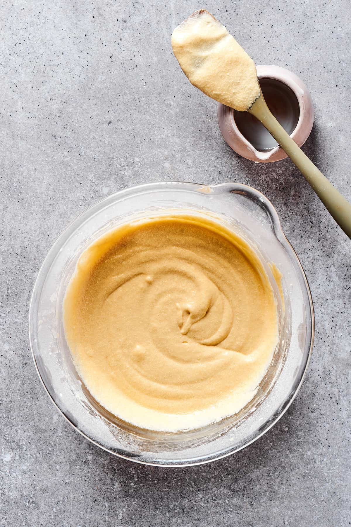 Cupcake batter in a mixing bowl.