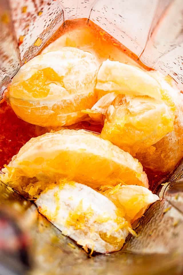 peeled whole lemons in a blender